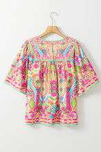 Load image into Gallery viewer, Babydoll Blouse | Orange Geometric Print Bell Sleeve O Neck
