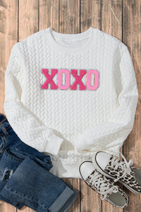 Pullover Sweatshirt | White XOXO Glitter Chenille Cable Knit