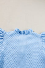 Load image into Gallery viewer, Mini Dress | Light Blue Textured Puff Sleeve V Neck Dress
