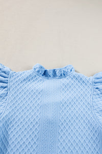 Mini Dress | Light Blue Textured Puff Sleeve V Neck Dress