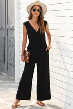 Load image into Gallery viewer, Black Deep V Pleated Crisscross Wide Leg Backless Jumpsuit | Bottoms/Jumpsuits &amp; Rompers
