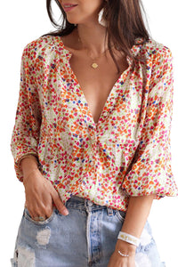 Multicolor Boho Floral Print Button Front Shirt | Tops/Blouses & Shirts