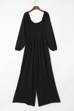 Load image into Gallery viewer, Black Smocked Square Neck Long Sleeve Wide Leg Jumpsuit | Bottoms/Jumpsuits &amp; Rompers
