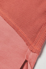 Load image into Gallery viewer, Patchwork Top | Mineral Red Exposed Seam Slit Neck Waffle Knit
