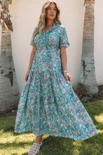 Load image into Gallery viewer, Sky Blue Paisley Print Boho Holiday Ruffle Tiered Maxi Dress | Dresses/Maxi Dresses
