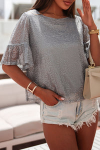 Gray Ruffled Sleeves Sequin Blouse | Tops/Blouses & Shirts