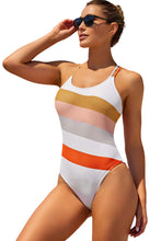 Load image into Gallery viewer, Multicolor Striped Criss Cross Backless One-piece Swimwear | Swimwear/One-Piece Swimsuit
