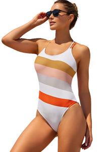 Multicolor Striped Criss Cross Backless One-piece Swimwear | Swimwear/One-Piece Swimsuit