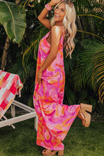 Load image into Gallery viewer, Wide Leg Jumpsuit  Pink Boho Abstract Print V Neck
