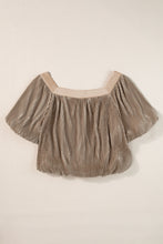 Load image into Gallery viewer, Puff Sleeve Top | Taupe Pleated Square Neck Blouse
