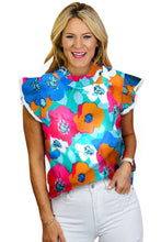 Load image into Gallery viewer, Sky Blue Multicolor Abstract Print High Neck Flutter Sleeves Top | Tops/Tops &amp; Tees
