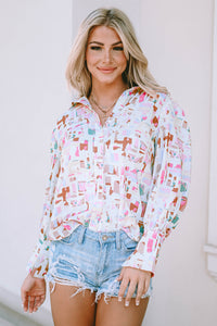 Multicolor Top | Abstract Print Lantern Sleeve Casual Shirt