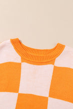 Load image into Gallery viewer, Orange Checkered Bishop Sleeve Sweater | Tops/Sweaters &amp; Cardigans
