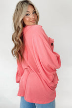 Load image into Gallery viewer, Pink Corded Flap Pocket Henley Top | Tops/Long Sleeve Tops
