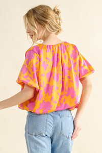 Satin Bubble Hem Top | Full Size Printed Summer Blouse