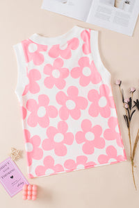 V Neck Tank Top | Pink Cute Flower Knitted Tank