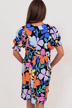 Load image into Gallery viewer, Blue Collared Split Neck Floral Flared Dress | Dresses/Floral Dresses
