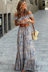 Blue Boho Paisley Print Off Shoulder Maxi Dress | Dresses/Floral Dresses