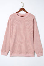 Load image into Gallery viewer, Pullover Sweatshirt | Pink Solid Ribbed Knit Round Neck
