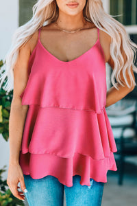 Rose Ruffle Tiered Spaghetti Strap Tank Top | Tops/Tank Tops