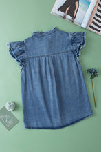 Load image into Gallery viewer, Denim Top | Raw Hem Button Up Cap Sleeve Blouse
