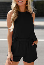 Load image into Gallery viewer, Black Corded Sleeveless Top and Pocketed Shorts Set | Two Piece Sets/Short Sets
