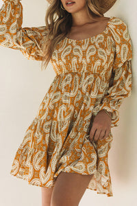 Yellow Boho Paisley Long Sleeve Floral Dress | Dresses/Floral Dresses