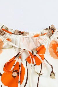 Orange Floral Print Frill Neck Tiered Babydoll Blouse | Tops/Blouses & Shirts