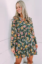 Load image into Gallery viewer, Green Buttoned Bodice Ruffled Floral Dress | Dresses/Floral Dresses
