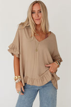 Load image into Gallery viewer, Light French Beige Loose Ruffled V Neck Blouse
