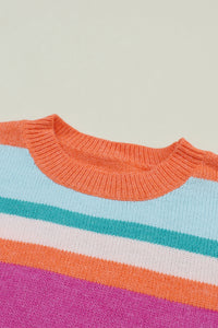 Multicolor Striped Knit Drop Shoulder Puff Sleeve Sweater | Tops/Sweaters & Cardigans