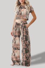 Load image into Gallery viewer, Printed Round Neck Short Sleeve Top and Pants Set
