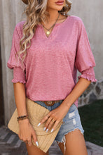 Load image into Gallery viewer, Puff Sleeve Top | Rose Tan Smocked Notched Neck T Shirt
