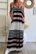 Load image into Gallery viewer, Multicolour Mixed Stripes Spaghetti Straps V Neck Maxi Dress
