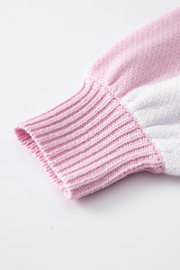 Checkered Sweater | Pink Bishop Sleeve Sweater