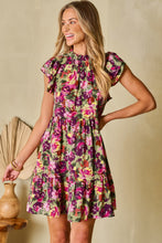 Load image into Gallery viewer, Mini Dress | Ruffled Printed Mock Neck Cap Sleeve Dress
