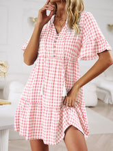 Load image into Gallery viewer, Mini Dress | Plaid Flounce Sleeve Buttoned
