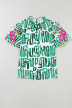 Load image into Gallery viewer, Puff Sleeve Top | Blackish Green Embroidered Frilled Printed Top
