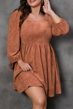 Load image into Gallery viewer, Balloon Sleeve Dress | Chestnut Plus Size Suede Square Neck
