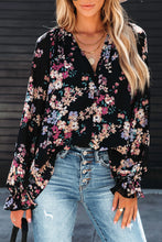 Load image into Gallery viewer, Black Wildflower Print Chiffon Blouse | Tops/Blouses &amp; Shirts
