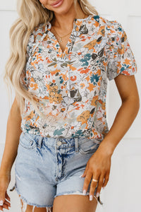 Multicolor Split V Neck Puff Sleeve Flower Print Blouse | Tops/Blouses & Shirts