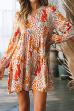 Load image into Gallery viewer, Multicolour Split Neck Puff Sleeve Flowy Printed Dress | Dresses/Mini Dresses
