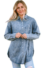 Load image into Gallery viewer, Sky Blue Vintage Washed Chest Pocket Denim Shirt
