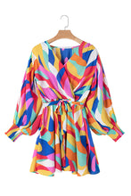 Load image into Gallery viewer, Puff Sleeve Dress | Multicolor Abstract Printed Belted
