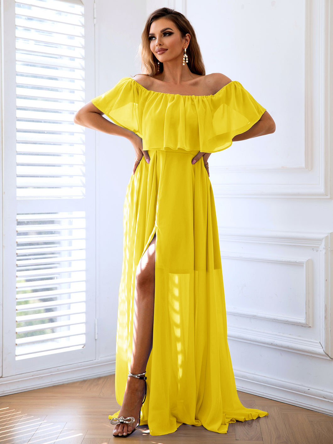 Formal Dress | Off-Shoulder Layered Split Maxi Dress