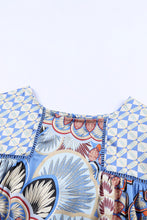 Load image into Gallery viewer, Sky Blue Mixed Floral Geometric Print Ruffled Long Sleeve Blouse | Tops/Blouses &amp; Shirts
