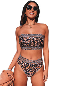 Leopard Print Bandeau Webbing High Waist Sexy Bikini Swimsuit | Swimwear/Bikinis