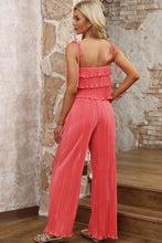 Load image into Gallery viewer, Womens Pants Set-Layered Tie Shoulder Top and Wide Leg Pants Set | jumpsuit
