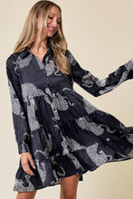 Load image into Gallery viewer, Black Leopard Print Button-up Long Sleeve Shirt Mini Dress | Dresses/Mini Dresses
