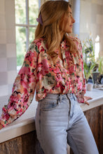 Load image into Gallery viewer, Floral Print Blouse | Ruffled Stitch Buttoned Top
